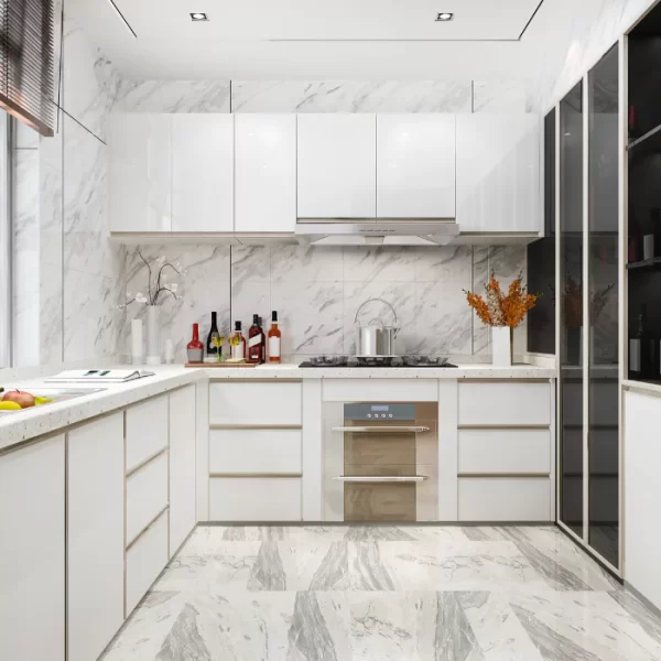 Marble Finish Kitchen Cabinets